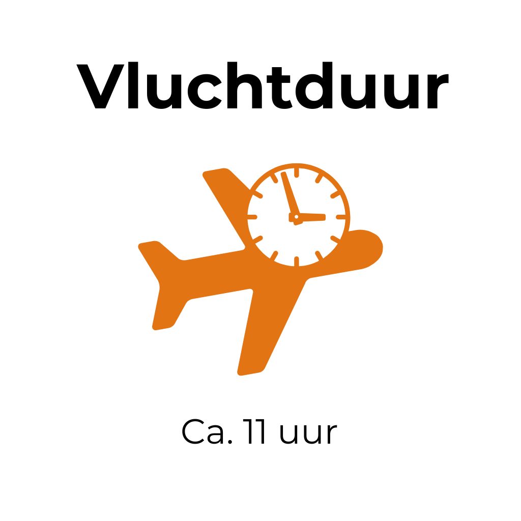 Infographic met vliegtuigpictogram die laat zien dat de gemiddelde vluchtduur naar Mexico ongeveer 11 uur bedraagt.